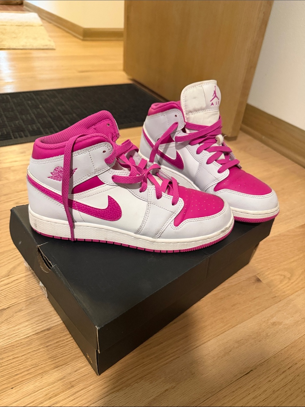 Nike Women's High-Top Jordan Sneakers in White & Hot Pink
